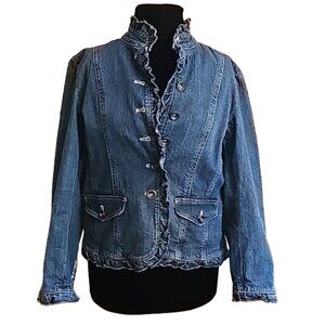 Coldwater Creek denim jeans ruffled fitted short jacket button front pockets